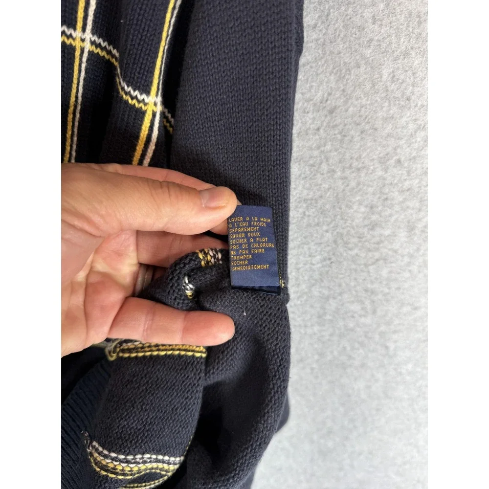Tommy Hilfiger Sweater Mens XL Black Yellow Plaid Golf Crewneck Pullover Classic